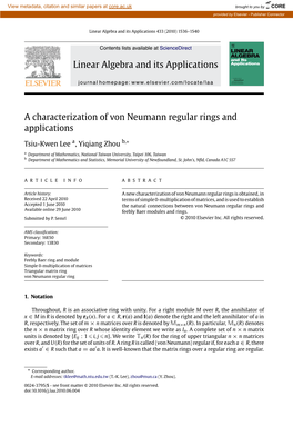 A Characterization of Von Neumann Regular Rings and Applications