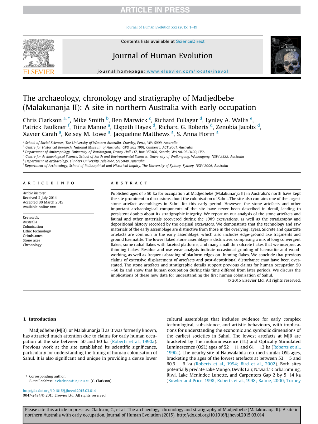 The Archaeology, Chronology and Stratigraphy of Madjedbebe (Malakunanja II): a Site in Northern Australia with Early Occupation