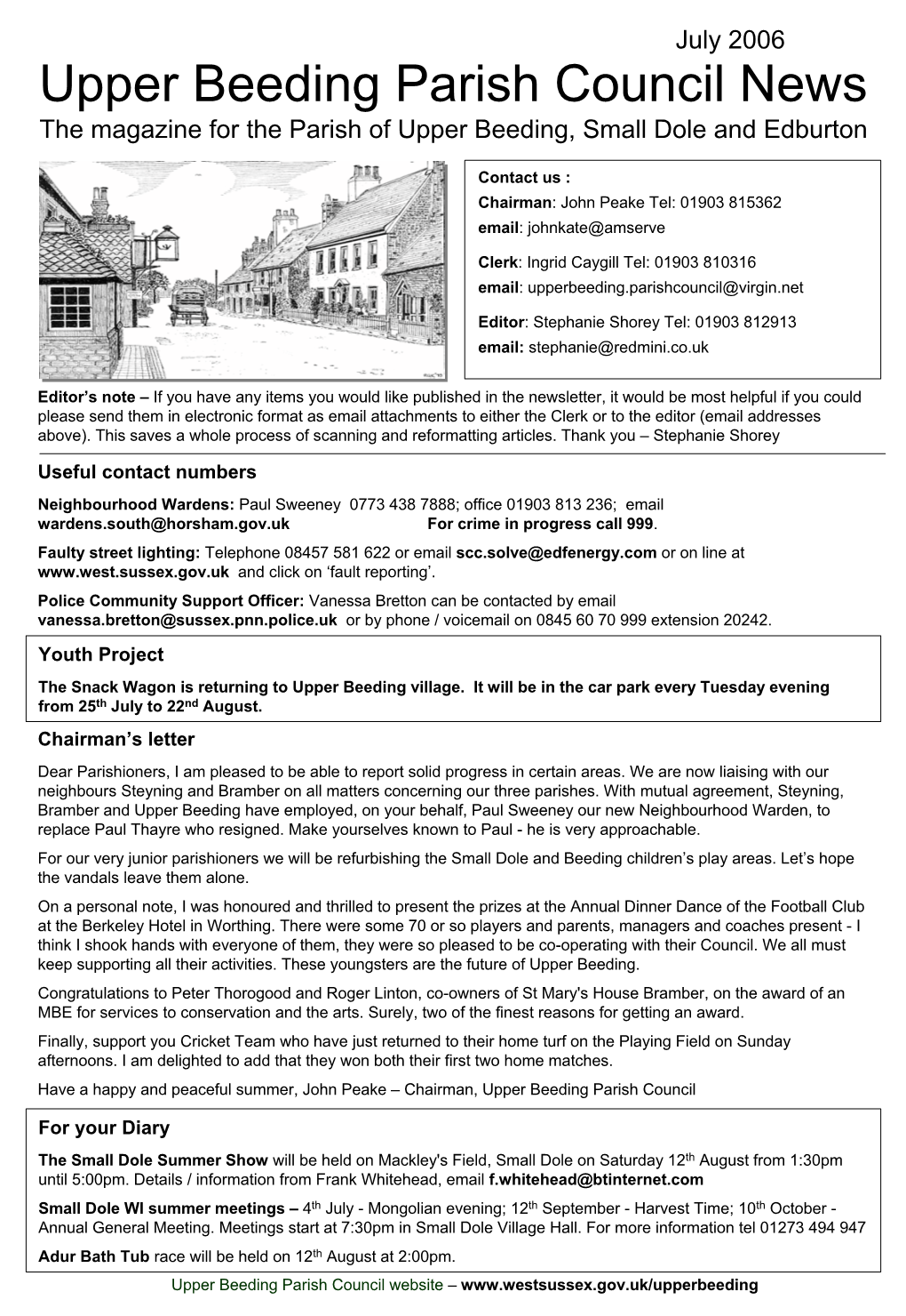 Upper Beeding Parish Council News the Magazine for the Parish of Upper Beeding, Small Dole and Edburton