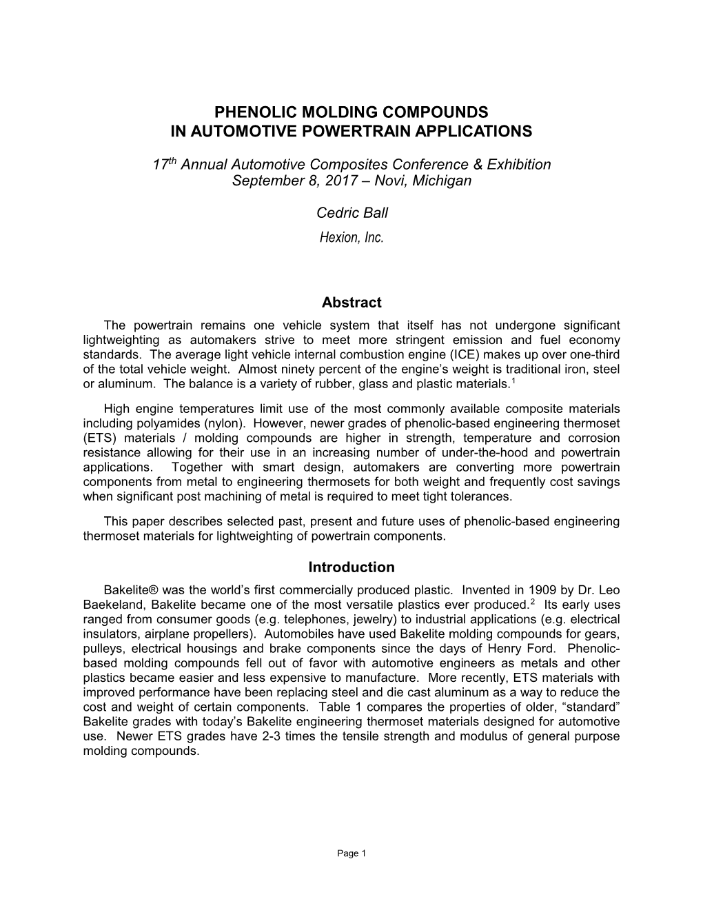 Phenolic Molding Compounds in Automotive Powertrain Applications