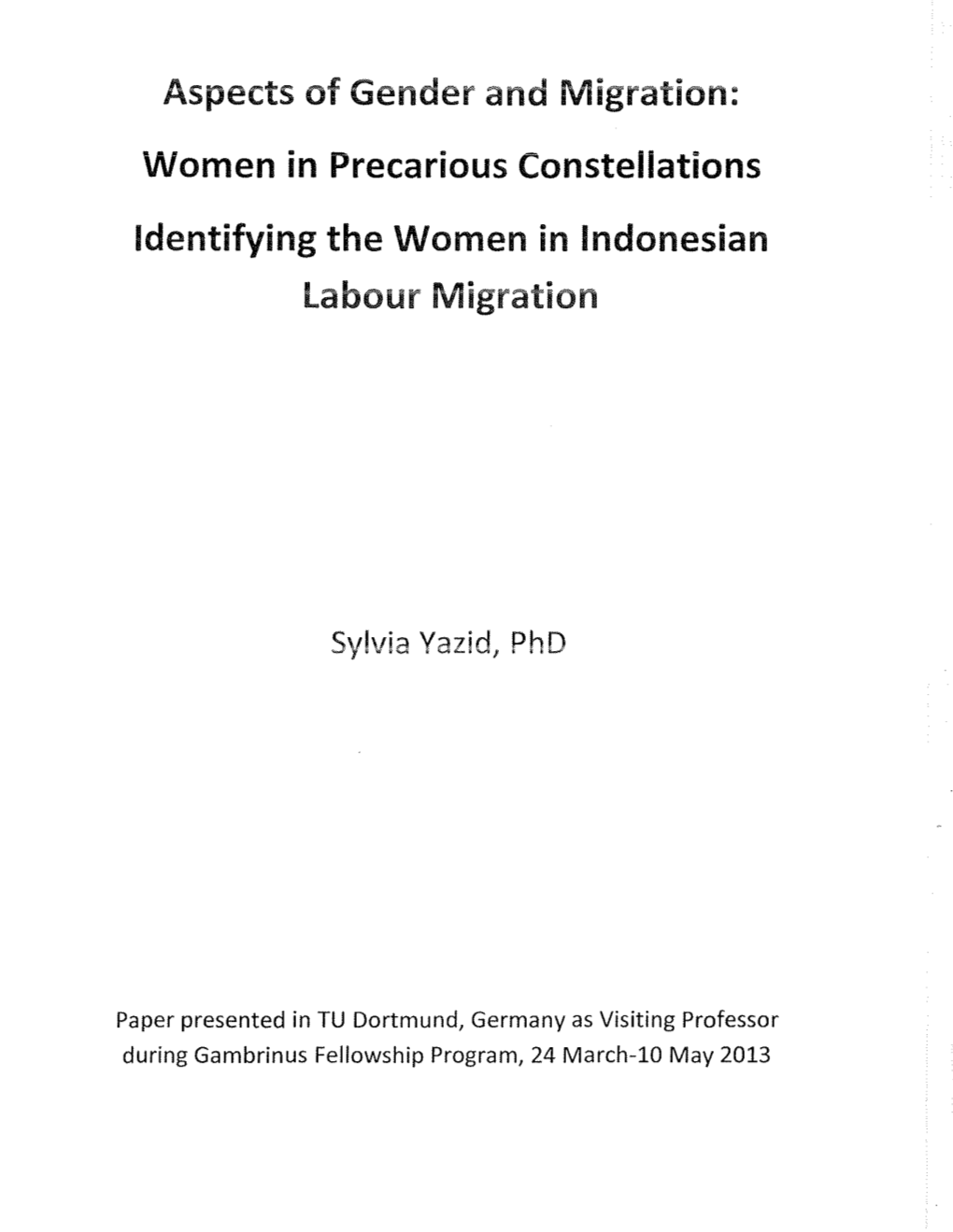 Aspects of Gender and Migration