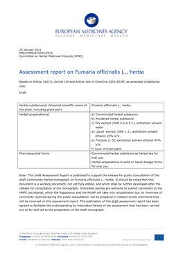 List Item Draft Assessment Report on Fumaria Officinalis L., Herba
