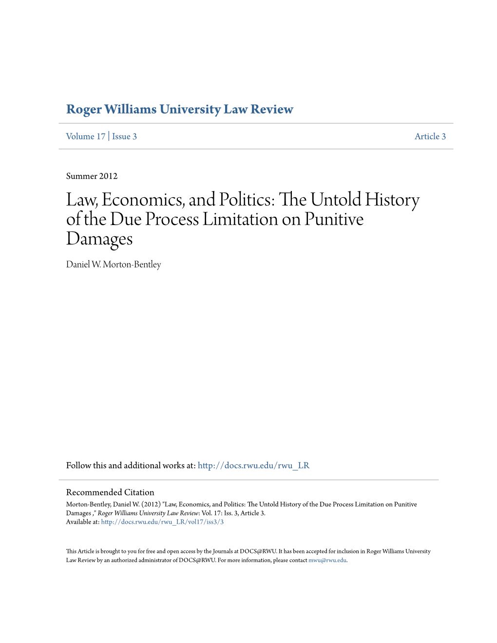 Law, Economics, and Politics: the Untold History of the Due Process