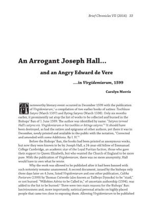An Arrogant Joseph Hall... and an Angry Edward De Vere