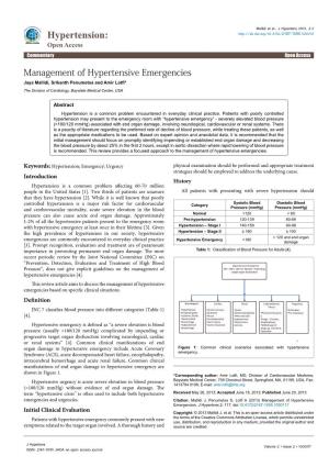 Management of Hypertensive Emergencies ����������������������������������������������� ������������������������������������������������������