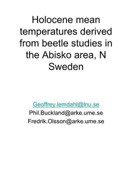 Etle Studies in the Abisko Area, N Sweden