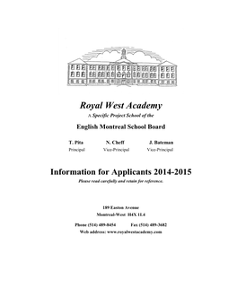Royal West Academy a Specific Project School of the English Montreal School Board