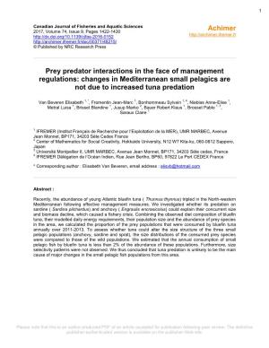 Changes in Mediterranean Small Pelagics Are Not Due to Increased Tuna Predation