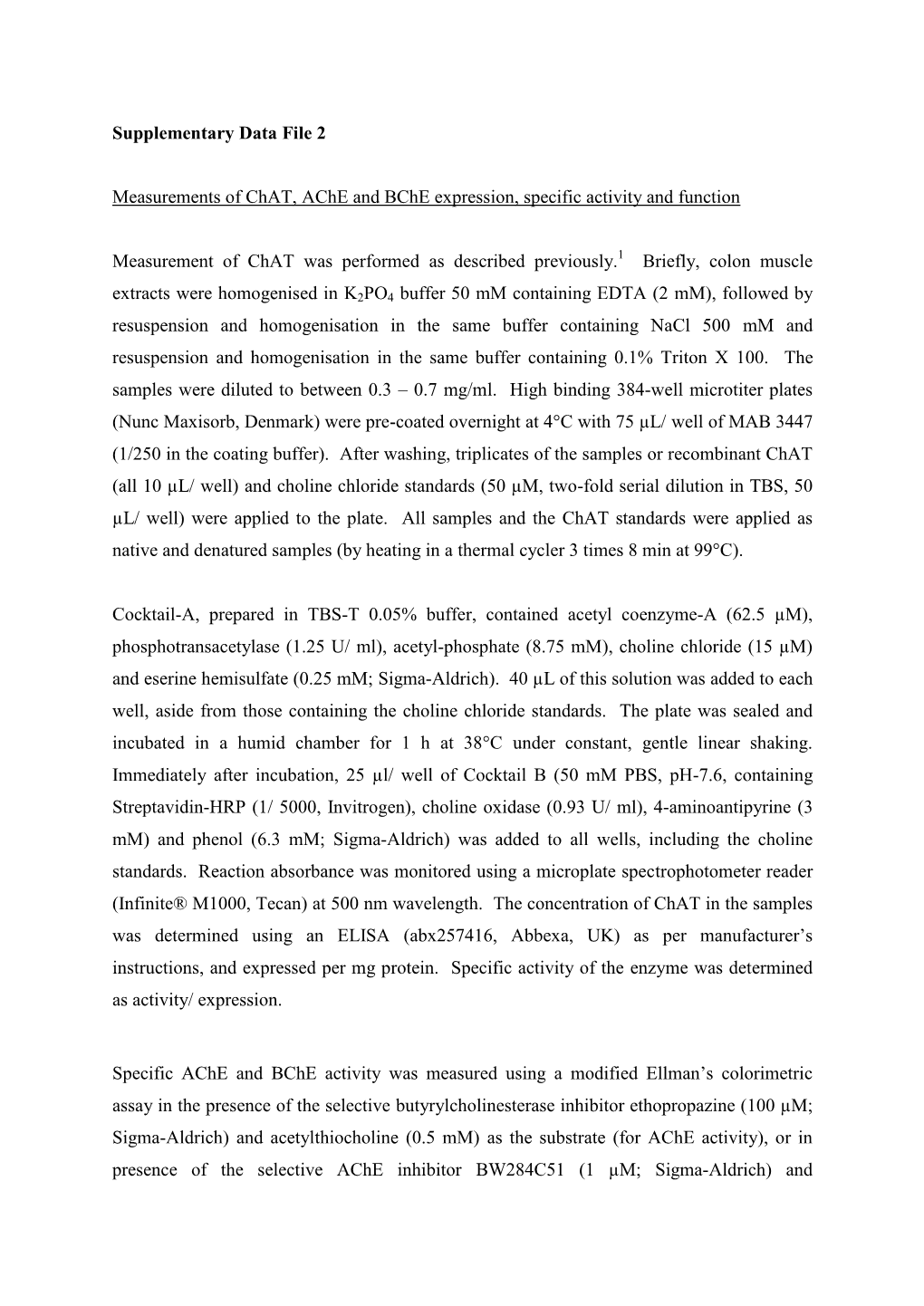 Supplementary Data File 2 Measurements of Chat, Ache And