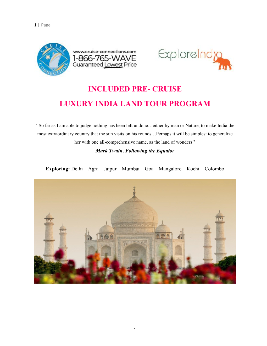 Cruise Luxury India Land Tour Program