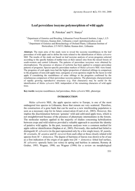 Leaf Peroxidase Isozyme Polymorphism of Wild Apple