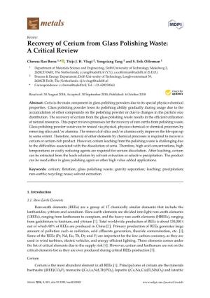 Recovery of Cerium from Glass Polishing Waste: a Critical Review