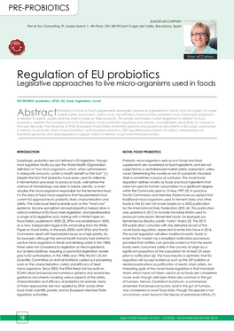 Regulation of EU Probiotics Legislative Approaches to Live Micro-Organisms Used in Foods