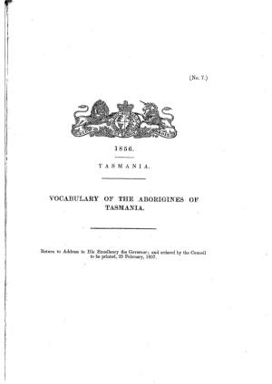 Vocabulary of the Aborigines of Tasmania (Legislative Council)