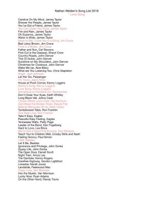 NW's Song List 2018