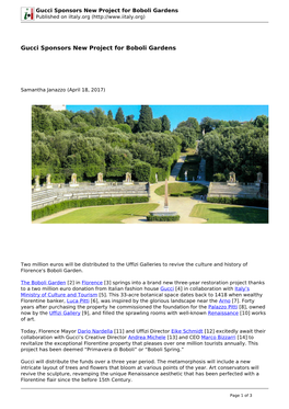 Gucci Sponsors New Project for Boboli Gardens Published on Iitaly.Org (