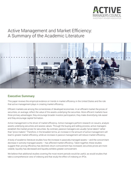 Active Management and Market Efficiency: a Summary of the Academic Literature