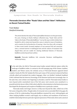 Theravada Literature After “Roads Taken and Not Taken”: Reflections on Recent Textual Studies