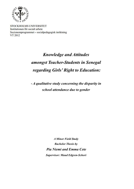 Knowledge and Attitudes Amongst Teacher-Students in Senegal Regarding Girls’ Right to Education