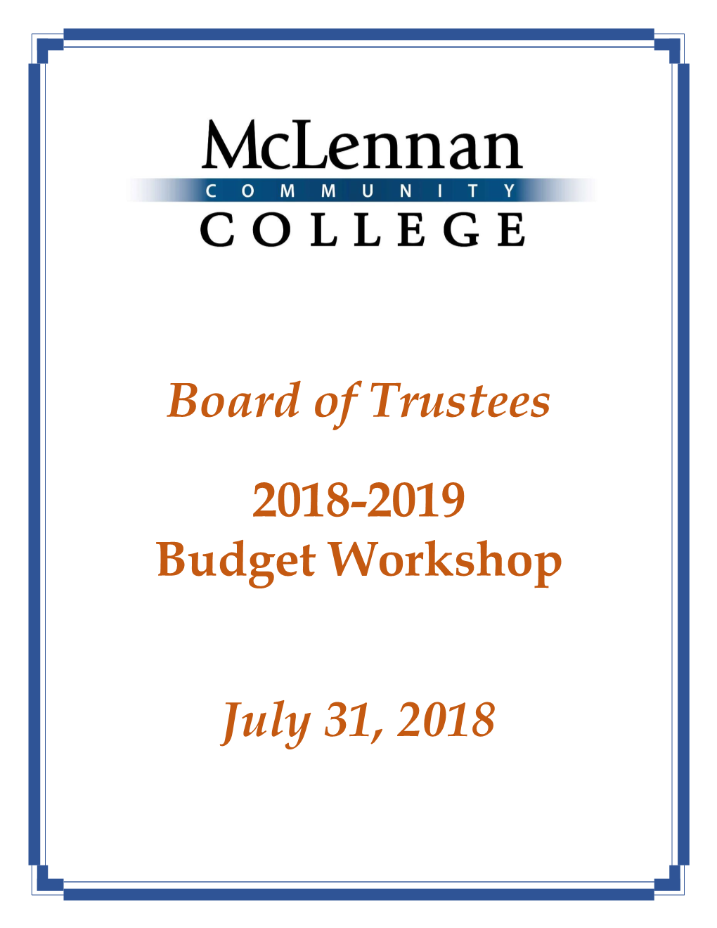 Board of Trustees 2018-2019 Budget