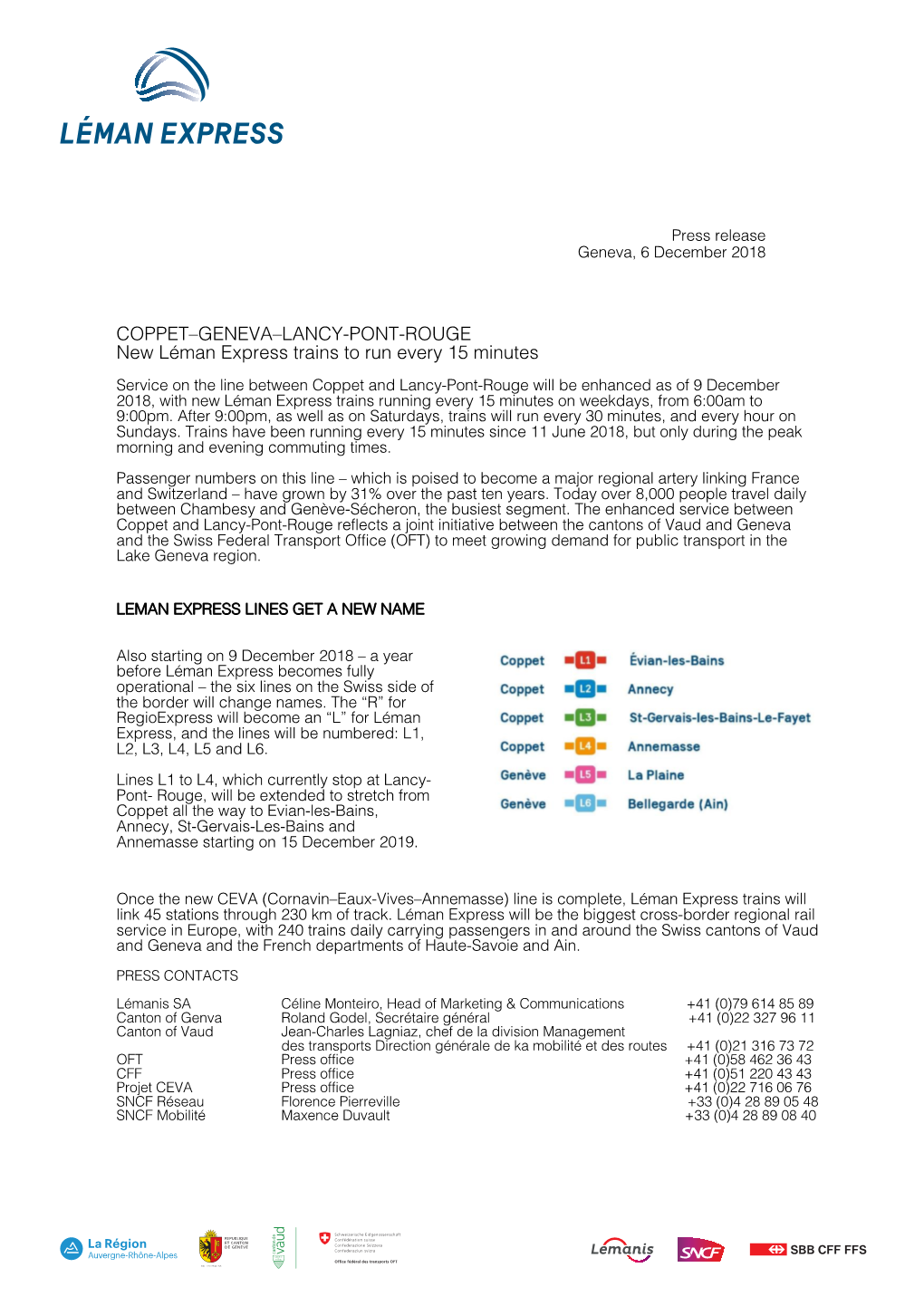 6 December 2018 – New Trains Every 15 Min. Between Coppet and Lancy