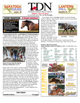 FEATURE PRESENTATION • GI Haskell Invitational Derby in March, Improved to Third in the GI Toyota Blue Grass S