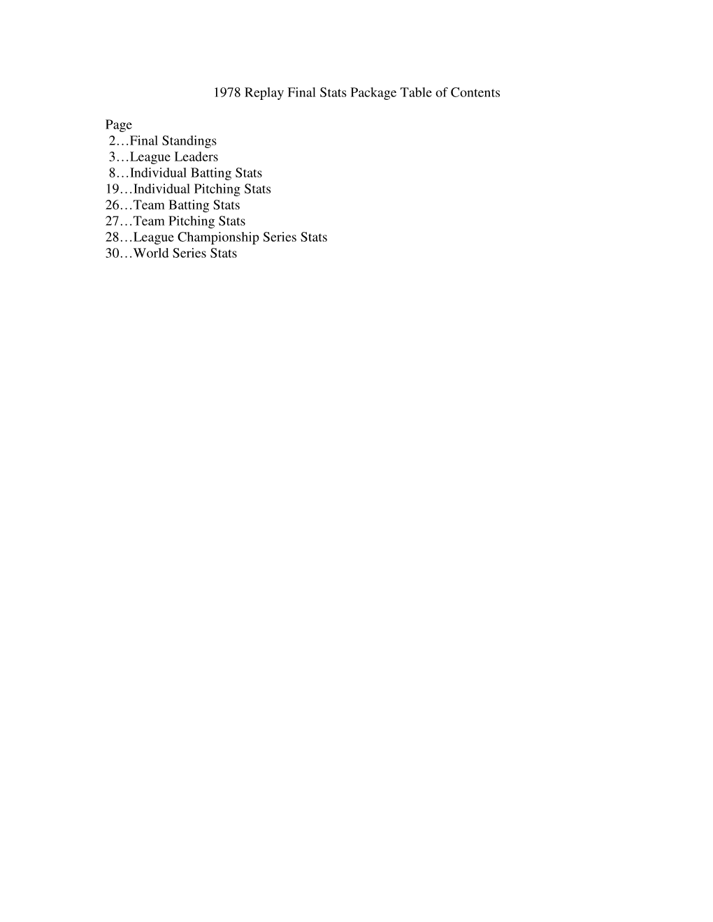 1978 Final Stats and Standings