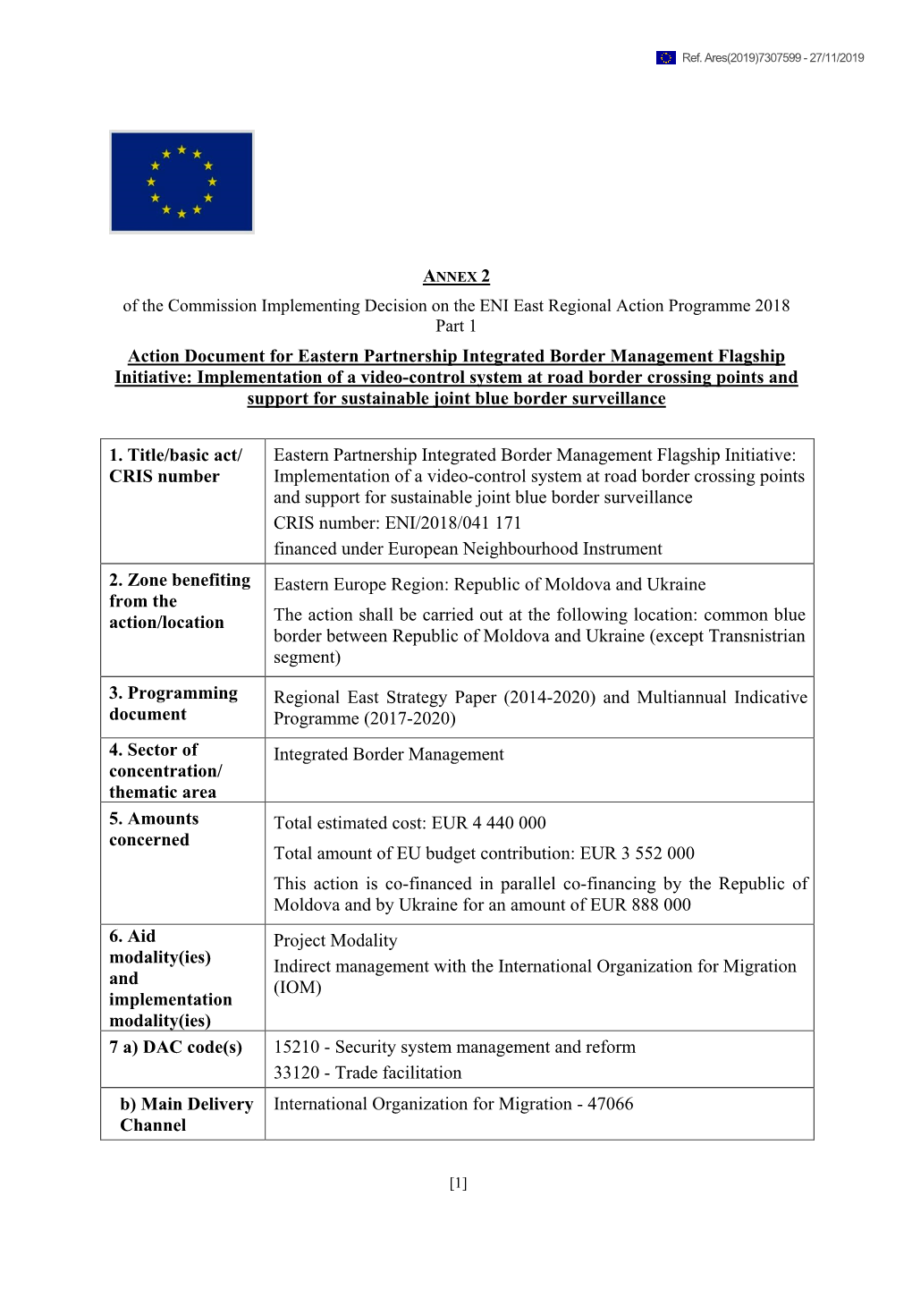 Action Document for Eastern Partnership Integrated Border Management Flagship Initiative: Implementation of a Video-Control Syst