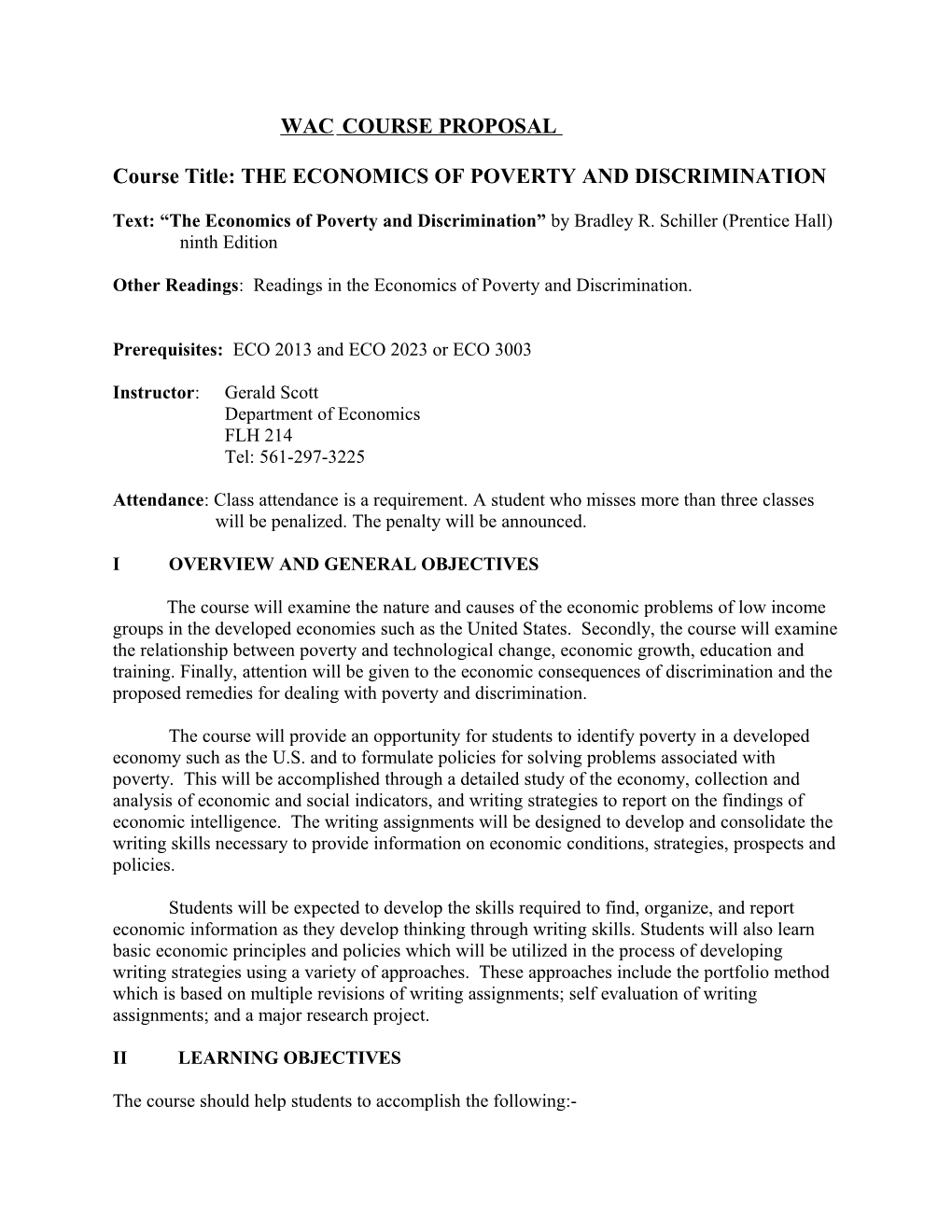 Course Title: the ECONOMICS of POVERTY and DISCRIMINATION