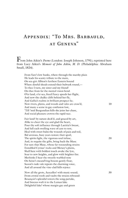 Appendix: “To Mrs. Barbauld, at Geneva”