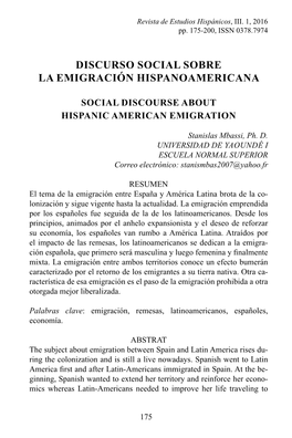 Discurso Social Sobre La Emigración Hispanoamericana