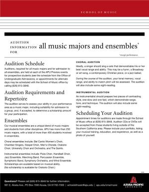 Music Majors and Ensembles for *Except Performance
