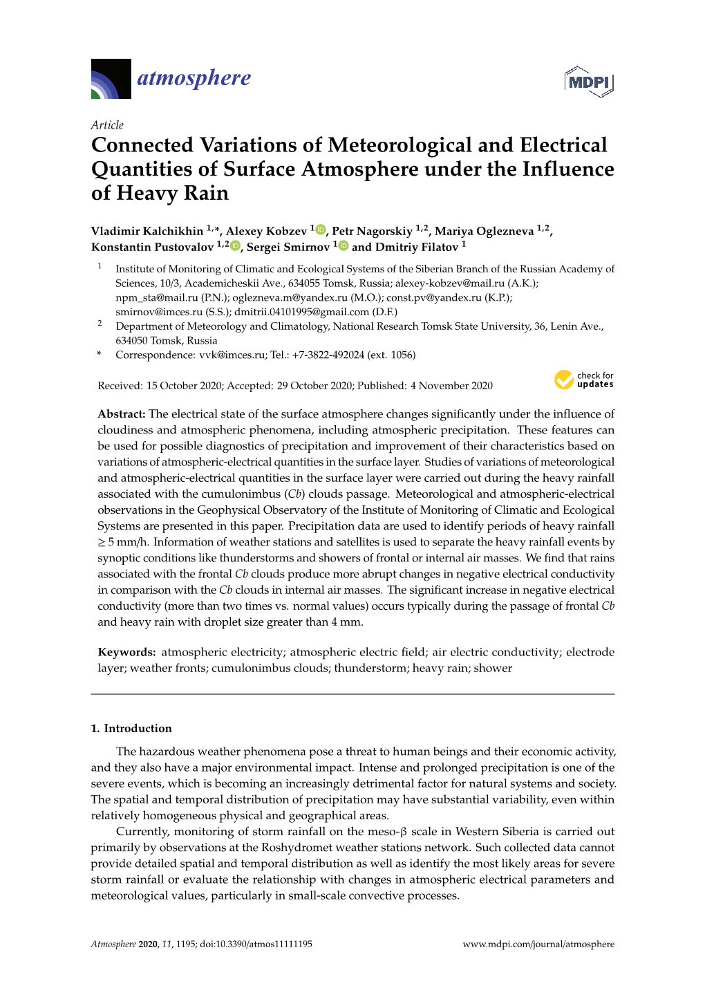 Connected Variations of Meteorological and Electrical Quantities of Surface Atmosphere Under the Influence of Heavy Rain