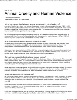 Is There a Connection Between Animal Abuse and Criminal Violence? a Number of Studies Have Drawn Links Between the Abuse of Animals and Violence Against People
