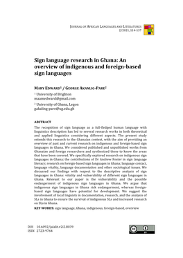 Sign Language Research in Ghana: an Overview of Indigenous and Foreign-Based Sign Languages