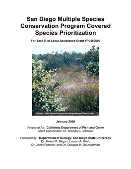 San Diego Multiple Species Conservation Program Covered Species Prioritization
