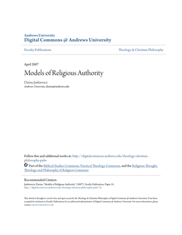 Models of Religious Authority Darius Jankiewicz Andrews University, Darius@Andrews.Edu