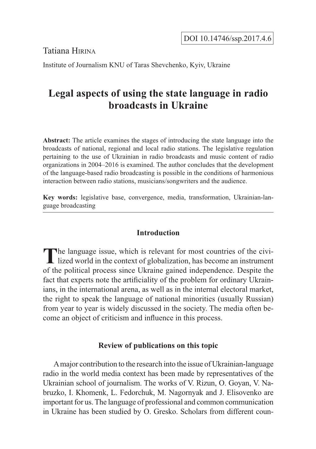 Legal Aspects of Using the State Language in Radio Broadcasts in Ukraine