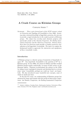 A Crash Course on Kleinian Groups