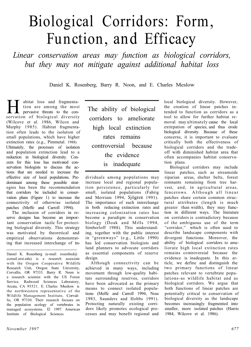 Biological Corridors: Form, Function, and Efficacy