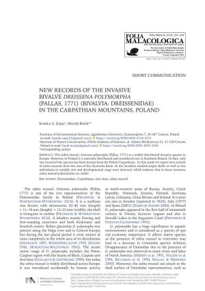 New Records of the Invasive Bivalve Dreissena Polymorpha (Pallas, 1771) (Bivalvia: Dreissenidae) in the Carpathian Mountains, Poland