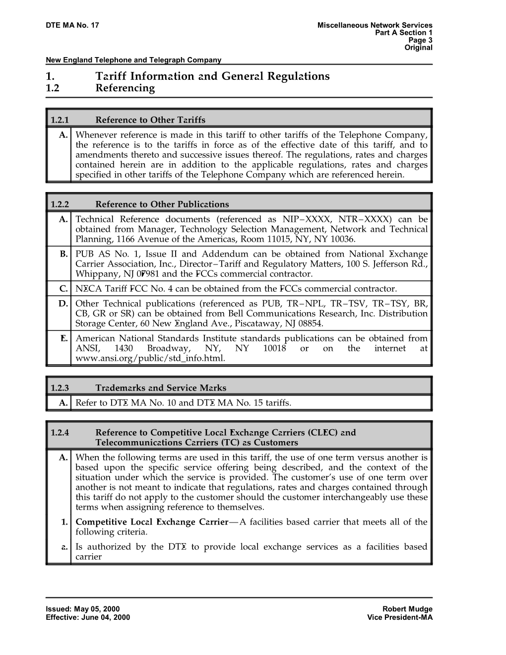 1. Tariff Information and General Regulations 1.2 Referencing