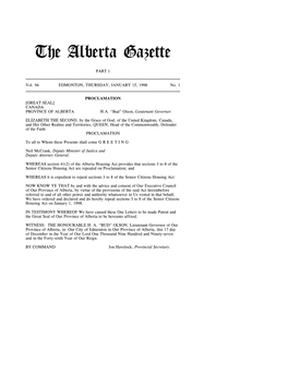 The Alberta Gazette, Part I, January 15, 1998