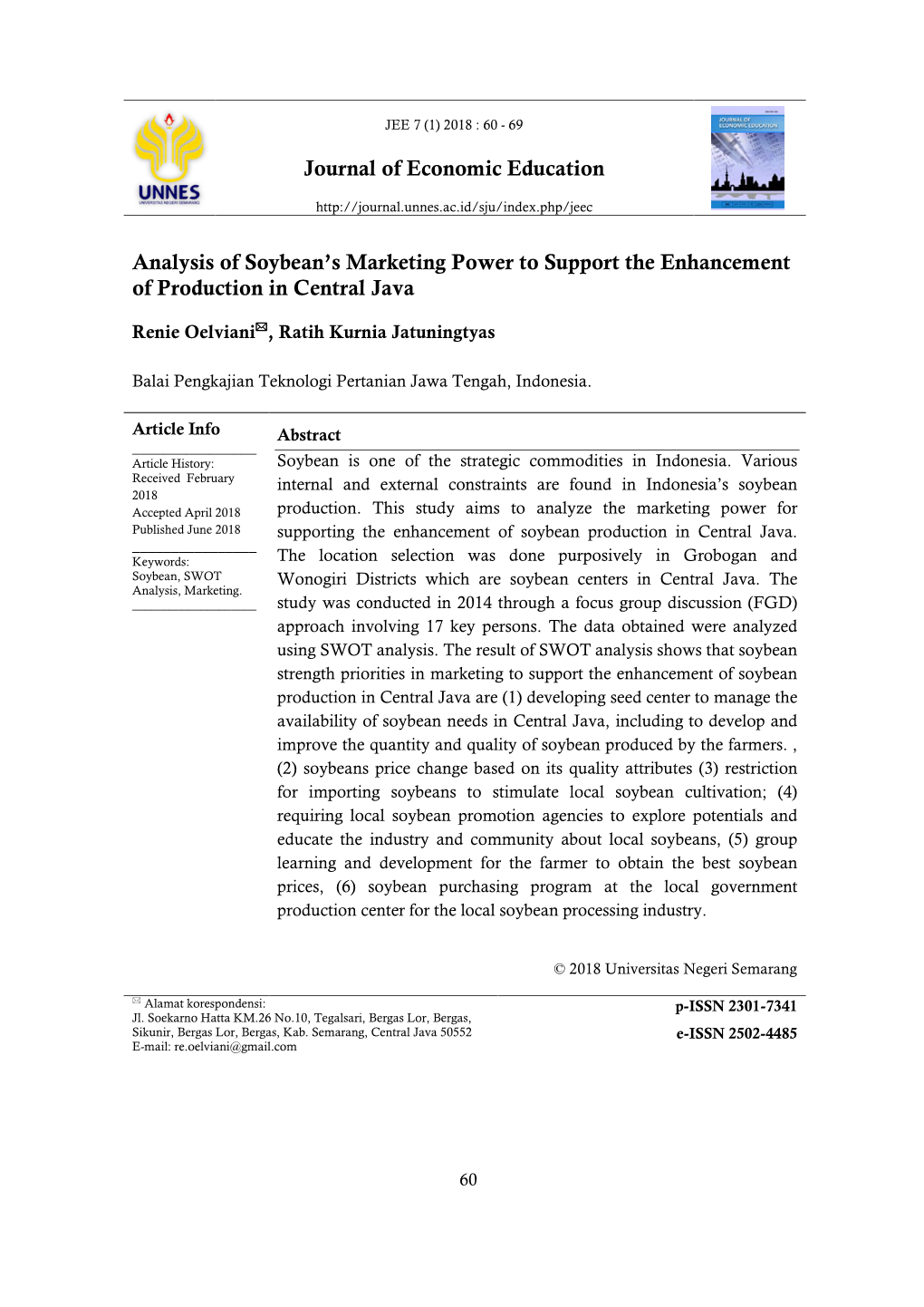 Journal of Economic Education Analysis of Soybean's Marketing