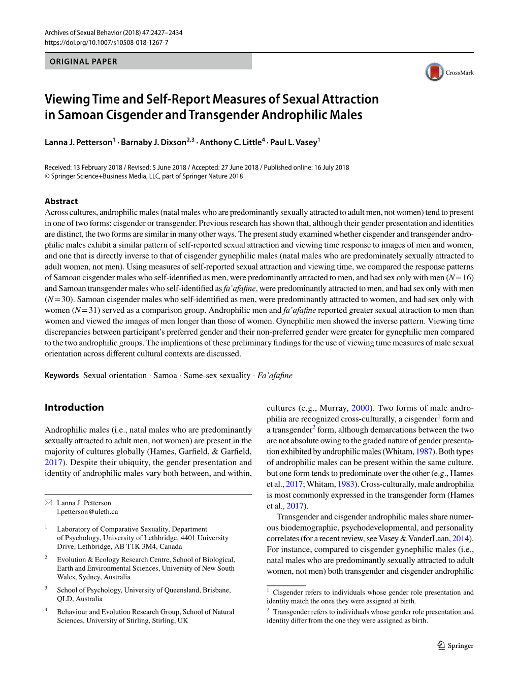 Viewing Time and Self-Report Measures of Sexual Attraction In