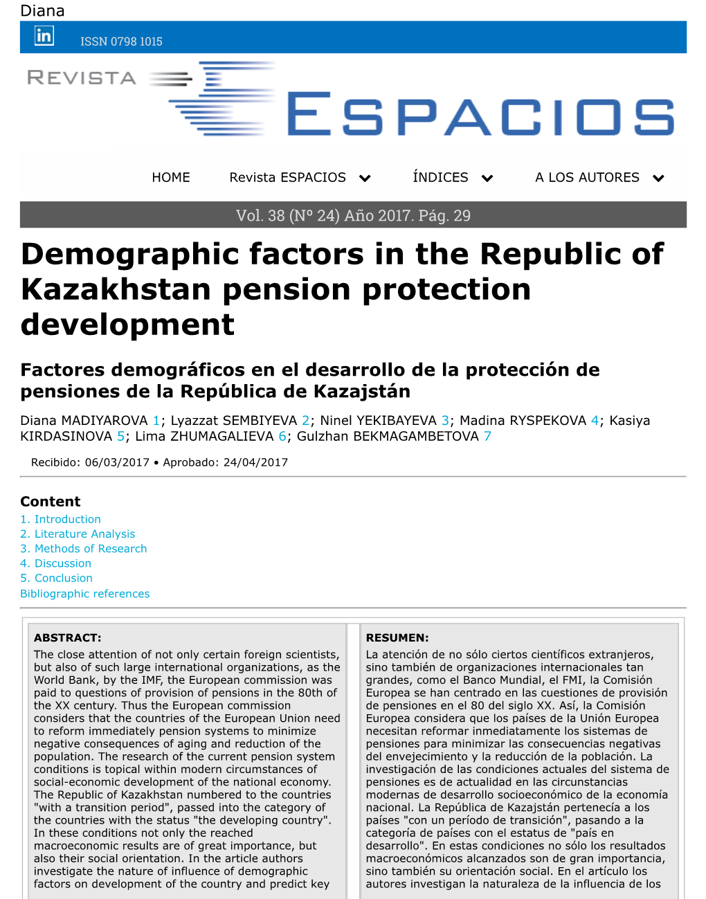 Demographic Factors in the Republic of Kazakhstan Pension Protection Development