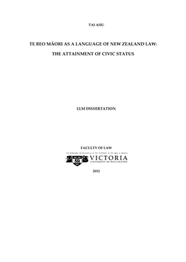 Te Reo Māori As a Language of New Zealand Law