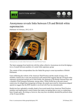 Anonymous Reveals Links Between US and British White Supremacists Published: 02 February, 2012, 02:31