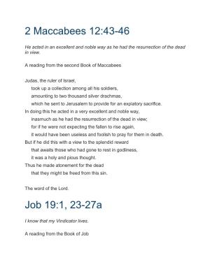 2 Maccabees 12:43-46 Job 19:1, 23-27A