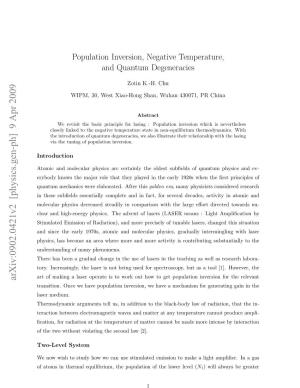 Population Inversion, Negative Temperature, and Quantum